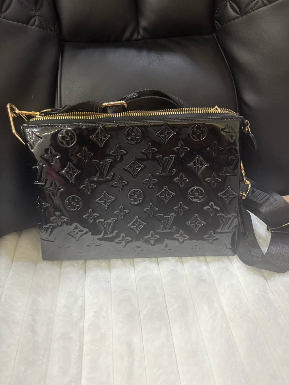 & Other Stories Black Patent Crossbody with Gold Hardware used bag